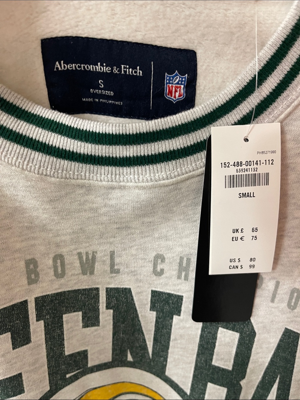 Abercrombie & Fitch Gray Crewneck Sweatshirt with Green Bay Packers Team - Picture 2 of 10